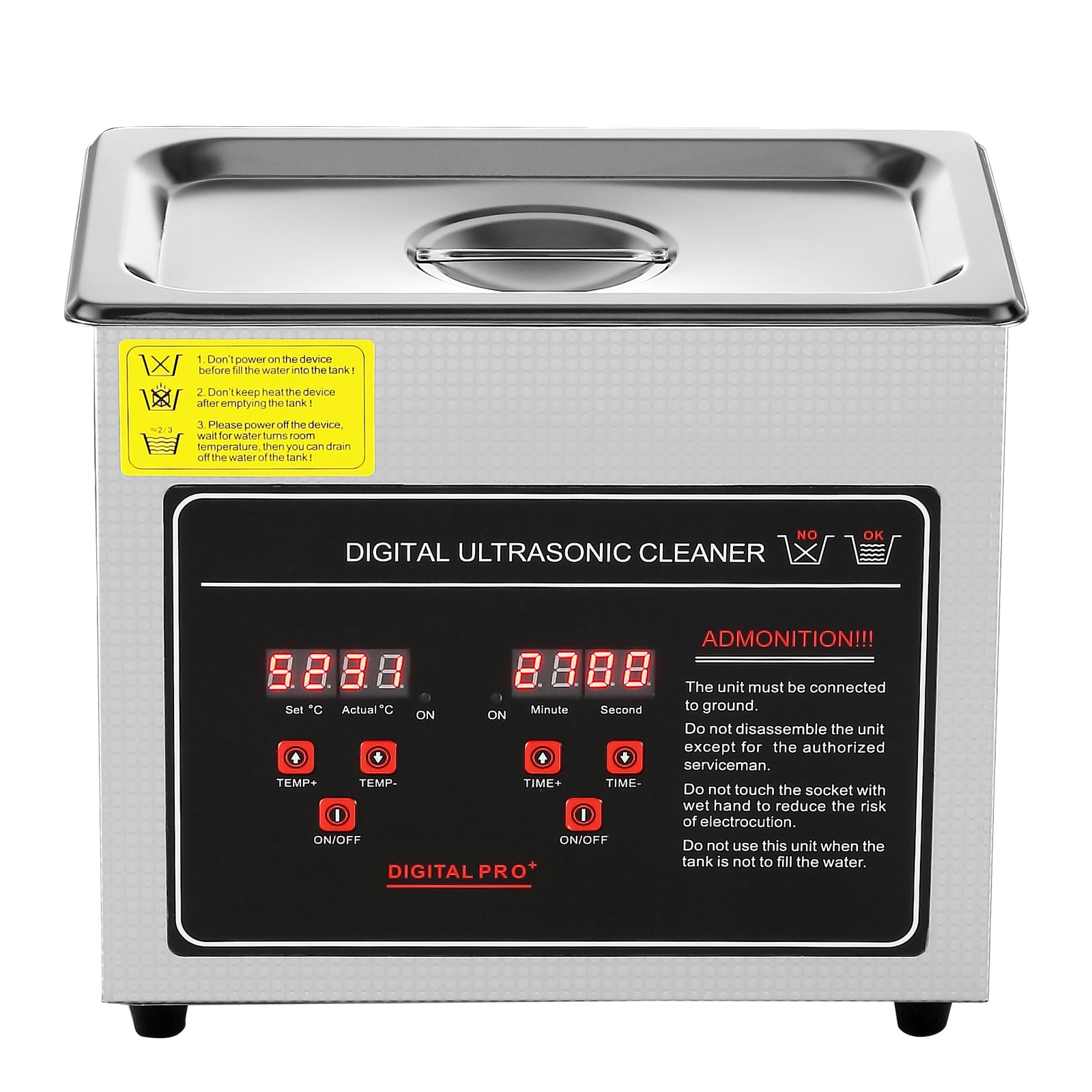 Ultrasonic Cleaner with Digital Timer & Heater, Professional Ultra Sonic Jewelry Cleaner, Stainless Steel Heated Cleaning Machine for Glasses Watch Rings Small Parts Circuit Board (3L)